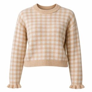 Polagram Gingham Cropped Sweater - Peach Cream S